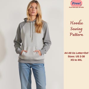 Hoodie Sewing Pattern, Raglan Sleeve Hoodie, Women's Hoodie Pattern, Hooded Sweatshirt Pattern, Simple Sweatshirt Pattern, XS-4XL