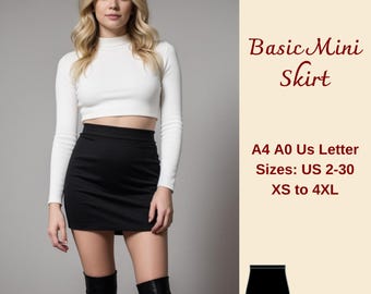 Bodycon Mini Skirt Sewing Pattern: Stretch Fit, XS-4XL (PDF Pattern)