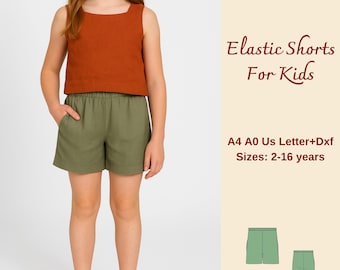 Kids Linen Shorts Sewing Pattern: Unisex DIY (A4, A0, US Letter) (Digital Download)