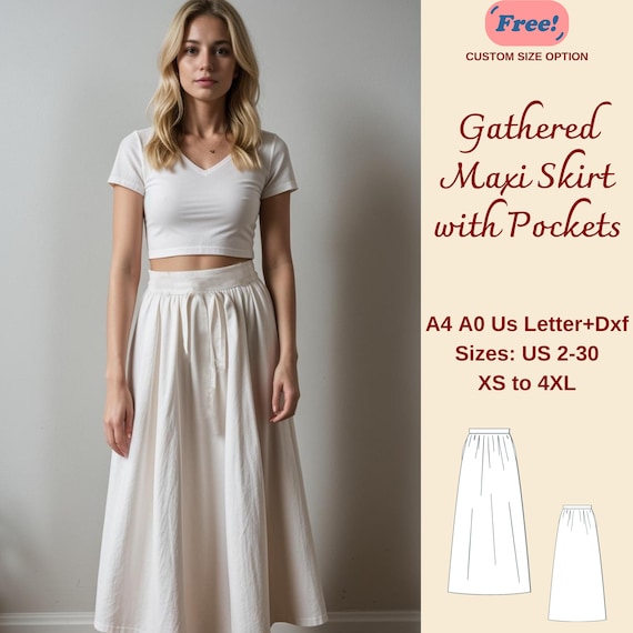 Linen Gathered Maxi Skirt Sewing Pattern Linen Skirt Gathering Skirt Summer Skirt Modest Skirt Pattern Maxi Skirt Pattern XS 4XL Etsy Australia