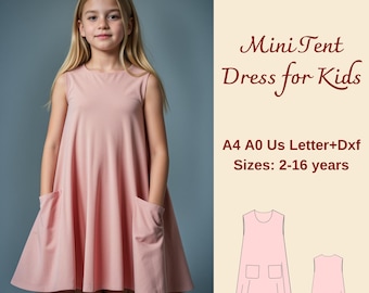 Schnittmuster für Mädchen-Zeltkleid Schnittmuster: Ärmelloser Sommer Mini (2-16 Jahre) (Digital Download)