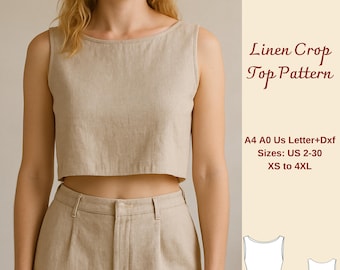 Boat Neck Linen Crop Top Sewing Pattern (XS-4XL) (PDF Pattern)