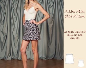 A-Line Minirock Schnittmuster: XS-4XL (PDF Pattern)