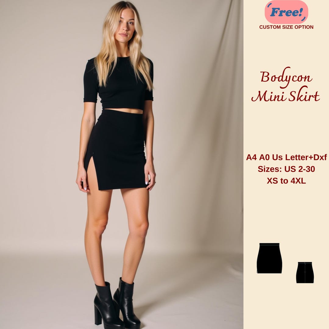 Bodycon Mini Slit Skirt Sewing Pattern: XS-4XL (PDF Pattern) - Etsy
