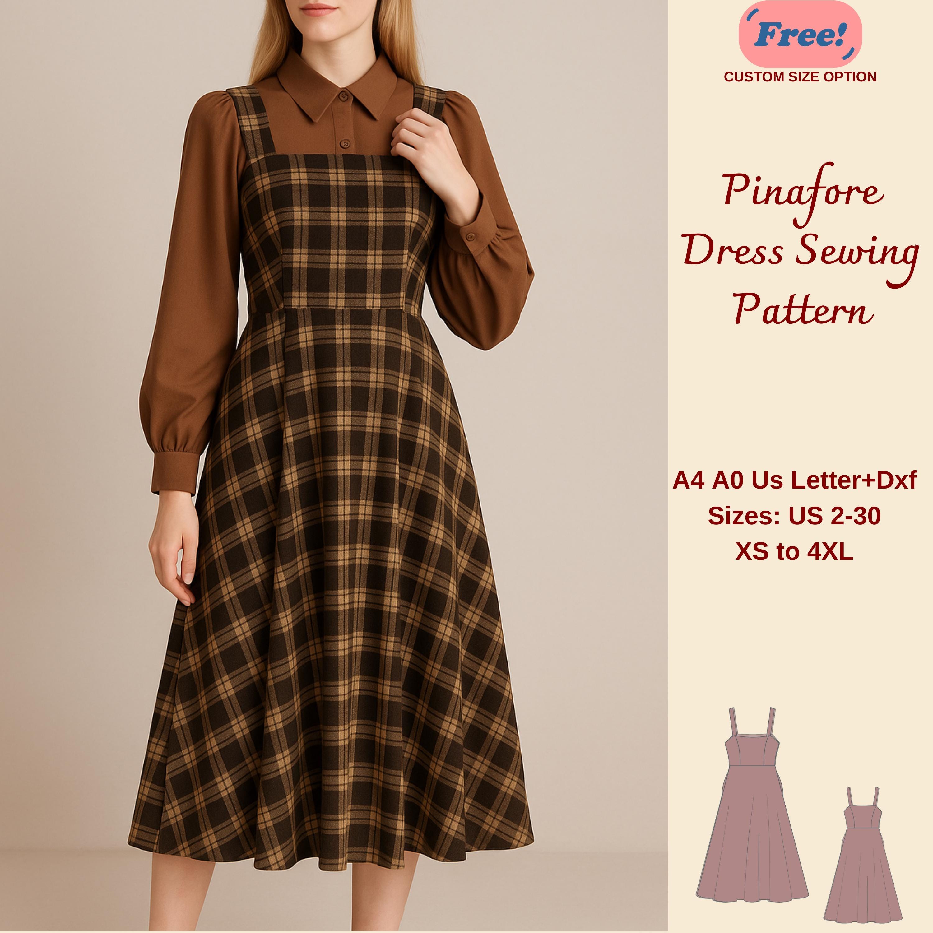 Vintage Square Neck Pinafore Dress Sewing Pattern, Cottagecore Pinafore Dress, Vintage Dress Pattern, Overall Dress Pattern, XS-4XL