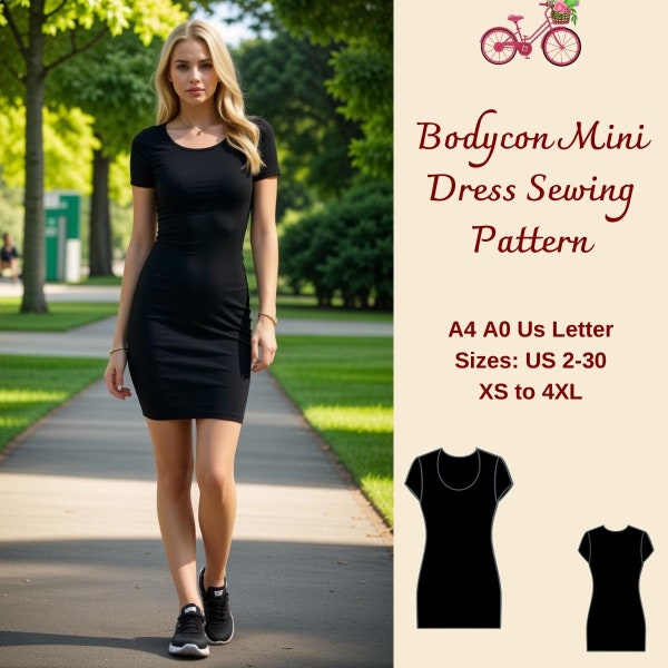 Bodycon Mini Slip Kleid Schnittmuster, Stretch Kleid Schnittmuster, geripptes Kleid, Bodycon Sommerkleid, Stretch Strickkleid, XS-4XL
