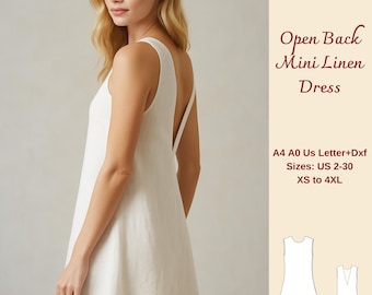 Open Back Linen Mini Dress Sewing Pattern: XS-4XL (PDF Pattern)