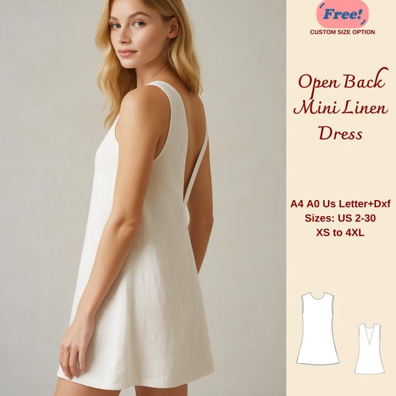 Open Back Linen Mini Dress Sewing Pattern: XS-4XL (PDF Pattern) - Etsy