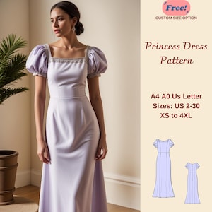 Princess Dress Sewing Pattern: Renaissance Cosplay, Regency Gown (Digital Download, XS-4XL)