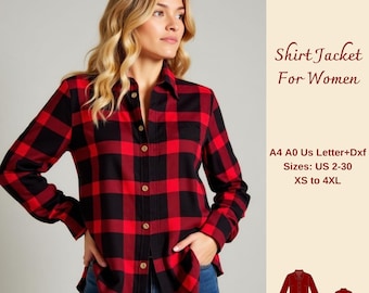 Women's Shirt Jacket Sewing Pattern: Lumberjack Style (XS-4XL) (PDF Pattern)