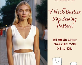 V Neck Bustier Top Sewing Pattern: Seamless Crop Top (XS-4XL) (PDF)