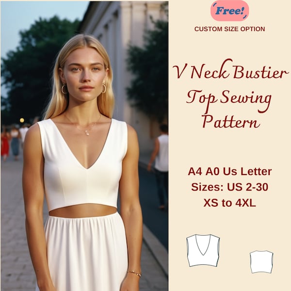 V-Ausschnitt Bustier Top Schnittmuster, Bustier Muster, Nahtloses Bustier Top, Korsett Bustier Top, Einfaches Crop Top Pdf, Sommer Crop Top, XS-4XL