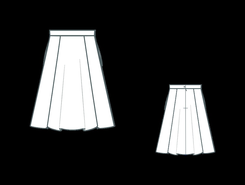 May include: Two white skirts with pleats. The skirt on the left is longer than the skirt on the right.