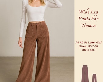 Wide Leg Pants Sewing Pattern, Pants Sewing Pattern, Women Sewing Pattern, Women Pants Pattern, Trousers Pattern, XS-4XL