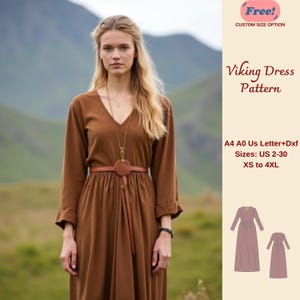 Viking Cosplay Maxi Dress Sewing Pattern: Medieval Scandinavian Dress (XS-4XL) (Digital Download)