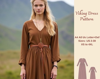 Viking Cosplay Maxi Dress Sewing Pattern: Medieval Scandinavian Dress (XS-4XL) (Digital Download)