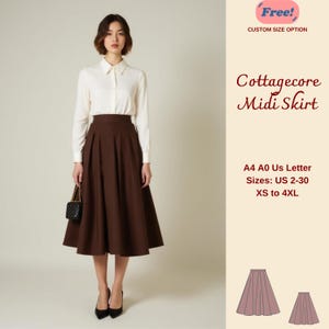 Cottagecore Vintage Midi Skirt Sewing Pattern, Full Circle