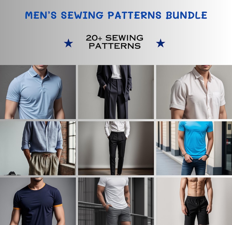 Men's Sewing Patterns Bundle: Suit, Shirt, Pants (XS-4XL) (PDF Download ...