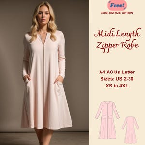 Midi Zipper Robe Sewing Pattern: Relaxed Dress, Nightgown (PDF Pattern ...