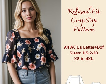 Cartamodello per top corto con maniche a volant: camicetta boho (XS-4XL) (Cartamodello PDF)