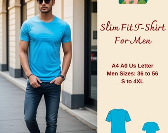 Slim Fit Herren T-Shirt Schnittmuster: Grössen 36 bis 56 (Digitaler Download)