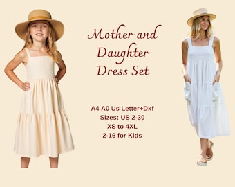 Mother Daughter Tiered Dress Set Sewing Pattern, XS-4XL (PDF Pattern)