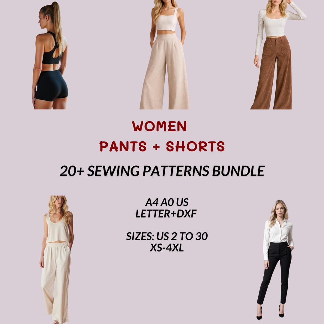 Women Pants and Shorts Sewing Patterns Bundle, Linen Pants, Short Pants ...