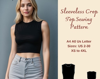Simple Knit Tank Top Sewing Pattern, Sleeveless Crop, XS-4XL (PDF Pattern)