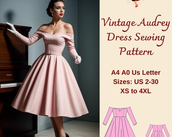 1950's Vintage style Dress Sewing Pattern, Prom Dress Pattern, McCalls Easy Prom Dress, 1950s, Simplicity, Off shoulder dress XS-4XL