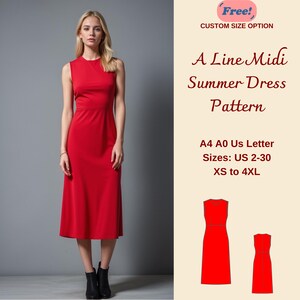 Sleeveless Midi Dress Sewing Pattern, XS-4XL (PDF Pattern)