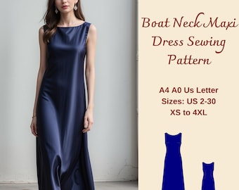 Boat Neck Maxi Dress Sewing Pattern: A-line, XS-4XL (PDF Pattern) - Etsy