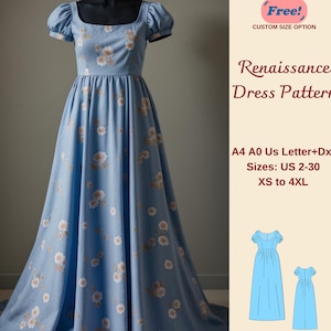 Patrón de costura para vestido renacentista: vestido de baile, princesa, estilo Regencia, victoriano (patrón en PDF, tallas XS-4XL)