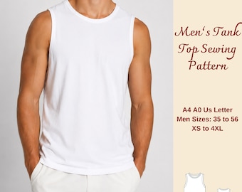 Men's Muscle Tank Top Sewing Pattern, Gym Top For Men, Sizes 35- 56 XS-4XL