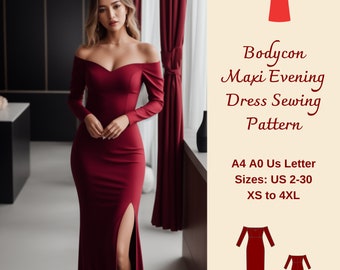 Bodycon Maxi Abendkleid Schnittmuster: Off-Shoulder, XS-4XL (PDF Pattern)