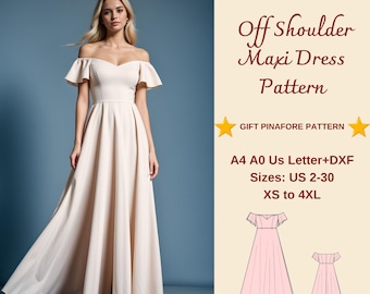 Off Shoulder Maxi Dress Sewing Pattern: XS-4XL (Digital Download)
