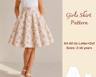Girls Skirt Sewing Pattern, Elastic Waist Summer Skirt For Kids, Sizes 2-16