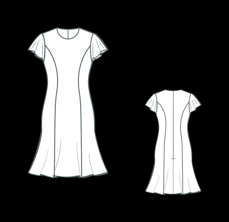 May include: A white dress with short sleeves and a ruffled hem. The dress has a fitted bodice and a slightly flared skirt.