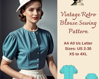 Vintage Cottagecore Blouse Sewing Pattern: Retro 1950s Style (XS-4XL) (PDF Pattern)