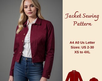 Women's Crop Button Jacket Sewing Pattern (XS-4XL) (PDF Pattern)