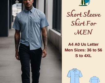 Men's Short Sleeve Shirt Sewing Pattern: Sizes 36-56 (A4 A0 US Letter) (PDF Pattern)