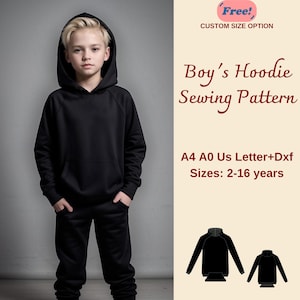 Boy&#39;s Hoodie Sewing Pattern, Sweatshirt Pattern for Boys, Jumper Sewing Pattern, Sewing Pattern for Kids, Unisex Hoodie for Kids, 2-16 years