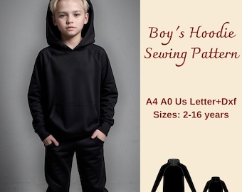 Boy's Hoodie Sewing Pattern, Sweatshirt Pattern for Boys, Jumper Sewing Pattern, Sewing Pattern for Kids, Unisex Hoodie for Kids, 2-16 years