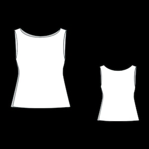 May include: Two sleeveless tops, one larger than the other, both with a scoop neck and a fitted silhouette.