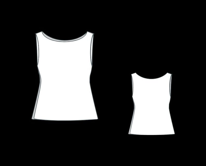 May include: Two sleeveless tops, one larger than the other, both with a scoop neck and a fitted silhouette.