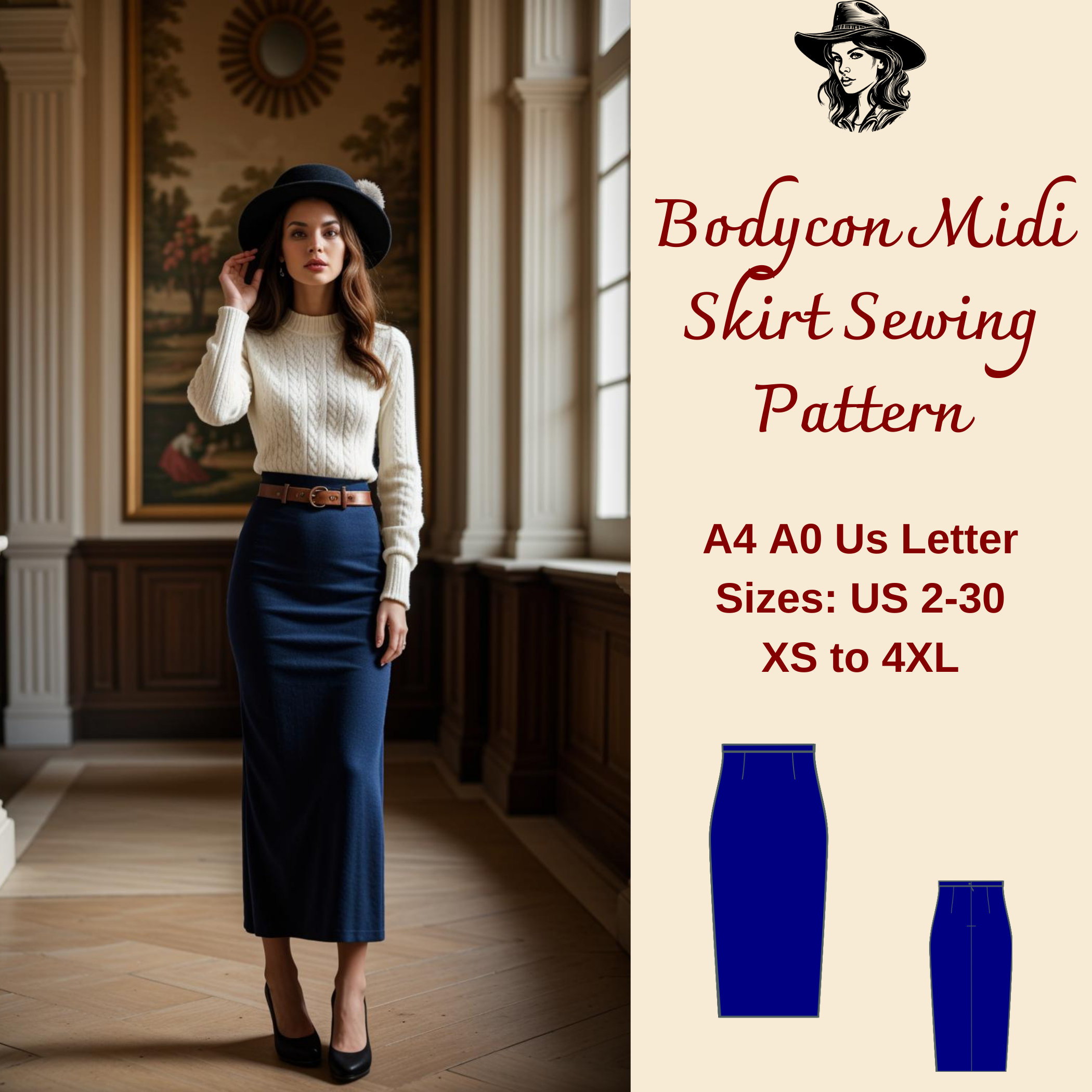 Bodycon Midi Skirt Sewing Pattern Wool Vintage Skirt Pattern Pencil Skirt Retro Skirt Pattern Stretchy Skirt Pattern A4 A0 XS 4XL Etsy UK