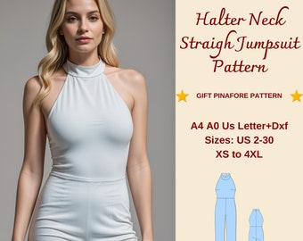 Halter Neck Jumpsuit Sewing Pattern: Straight Leg, XS-4XL (PDF Pattern)