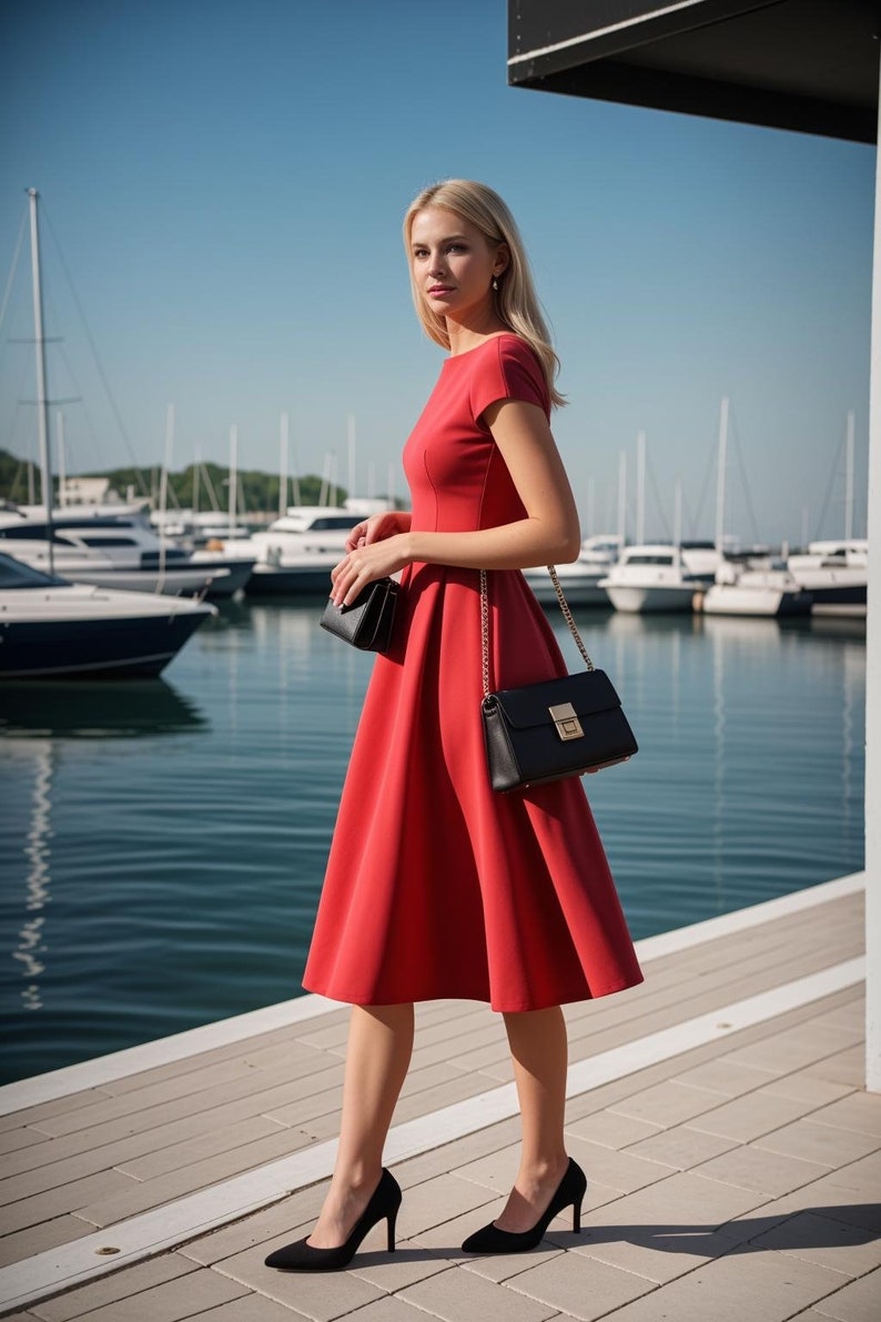 Boat Neck Midi Summer Dress Sewing Pattern, Easy Dress Pattern, Evening Dress, Cocktail Dress, Circle Dress Pattern, Prom Dress, XS-4XL image 4