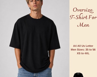 Men's Oversize T-Shirt Sewing Pattern, Dropped Shoulder Tee, Boxy T-Shirt For Men, XS-4XL, 35-56