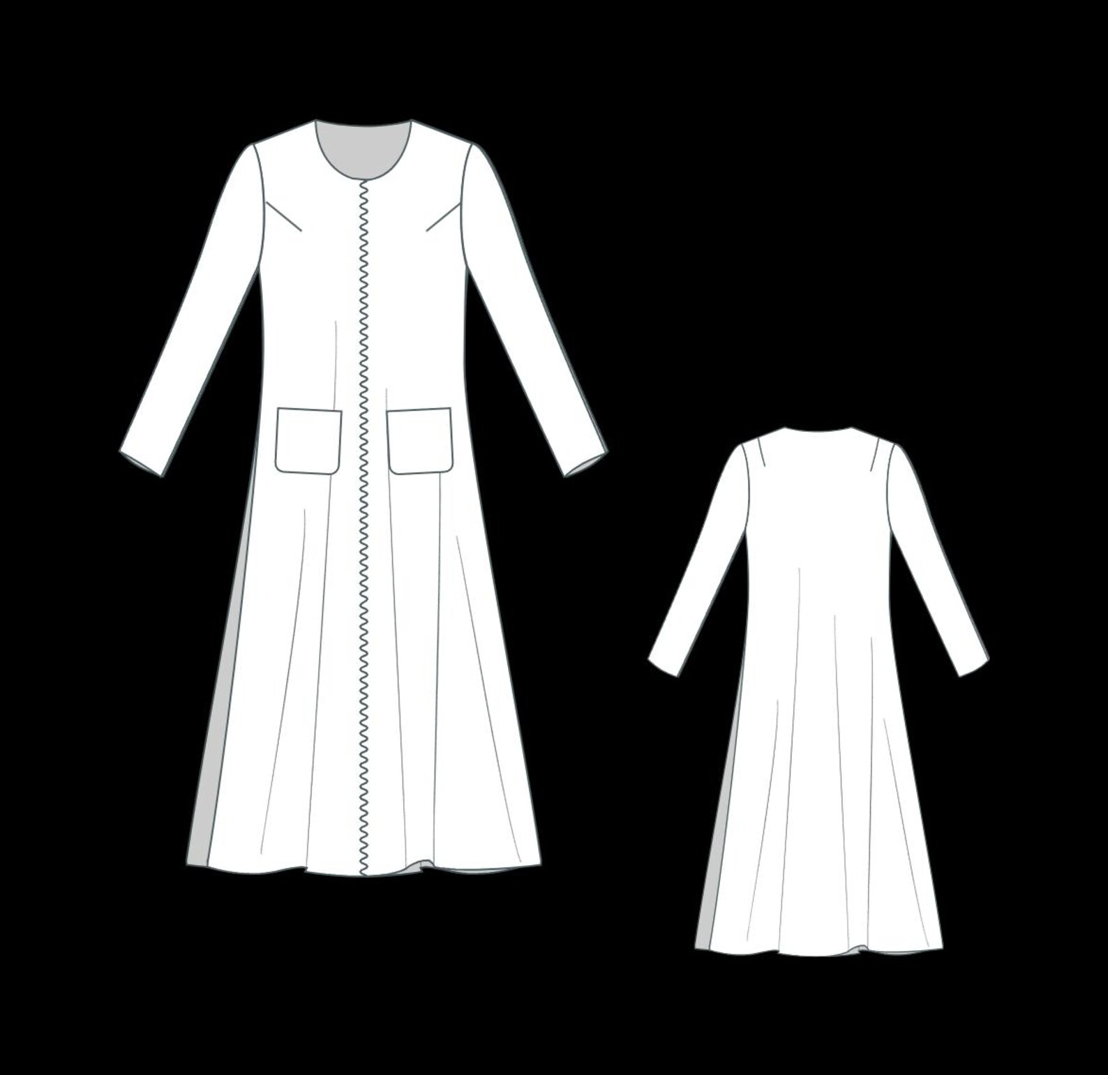 Midi Zipper Robe Sewing Pattern: Relaxed Dress, Nightgown (PDF Pattern ...
