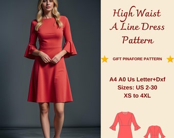 A-Line Mini Dress Sewing Pattern: Ruffle Sleeve, XS-4XL (PDF)